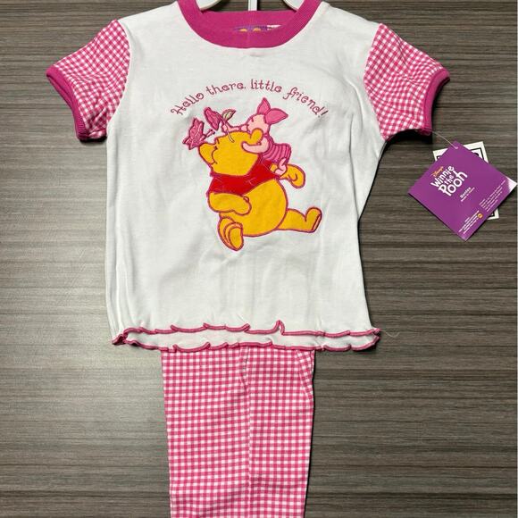 Disney Other - Vintage Disney Winnie the Pooh Gingham Set with Suspenders 2T
